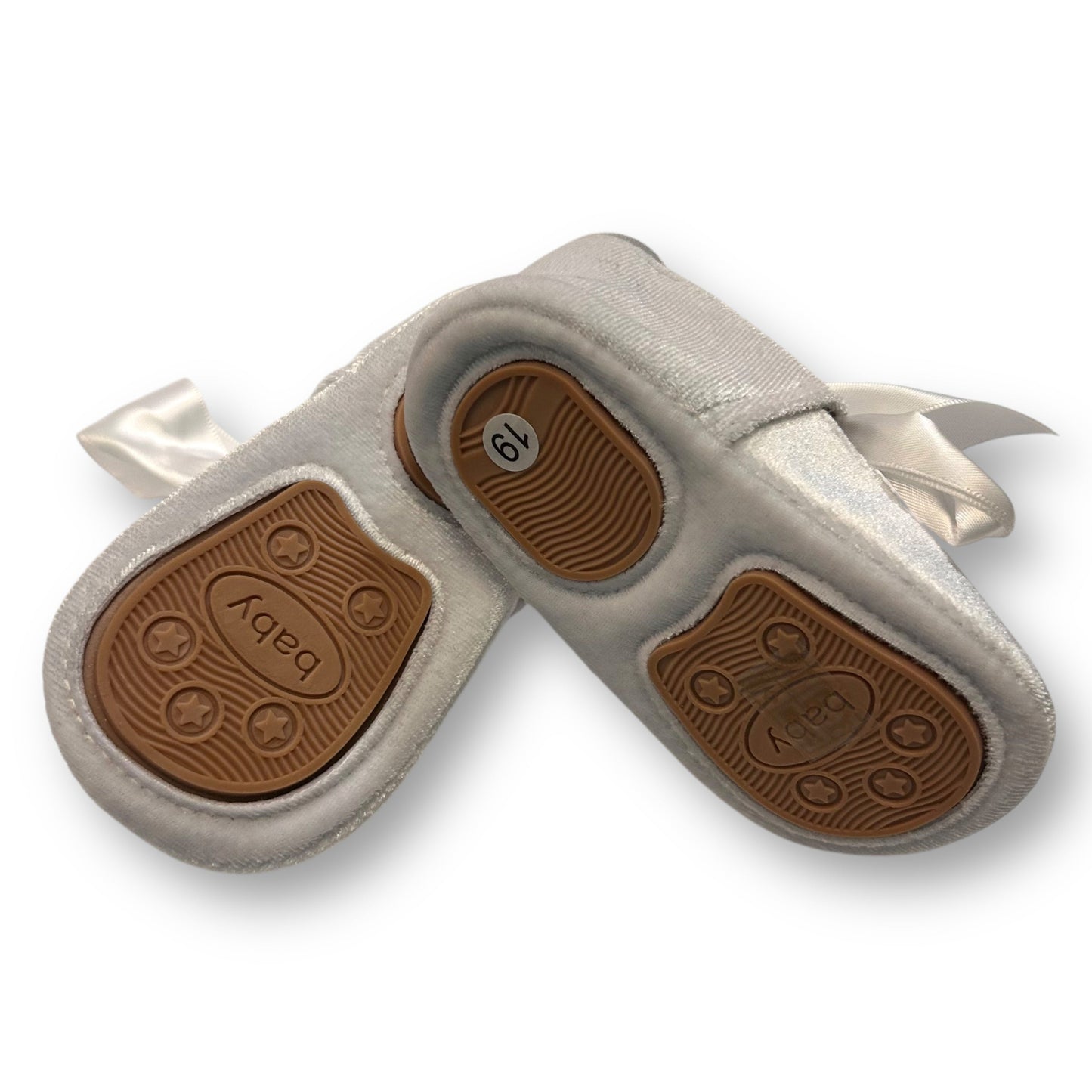 New! Baby Girl Shoes Size 2 White Velvet Satin Ribbon Christening Slippers