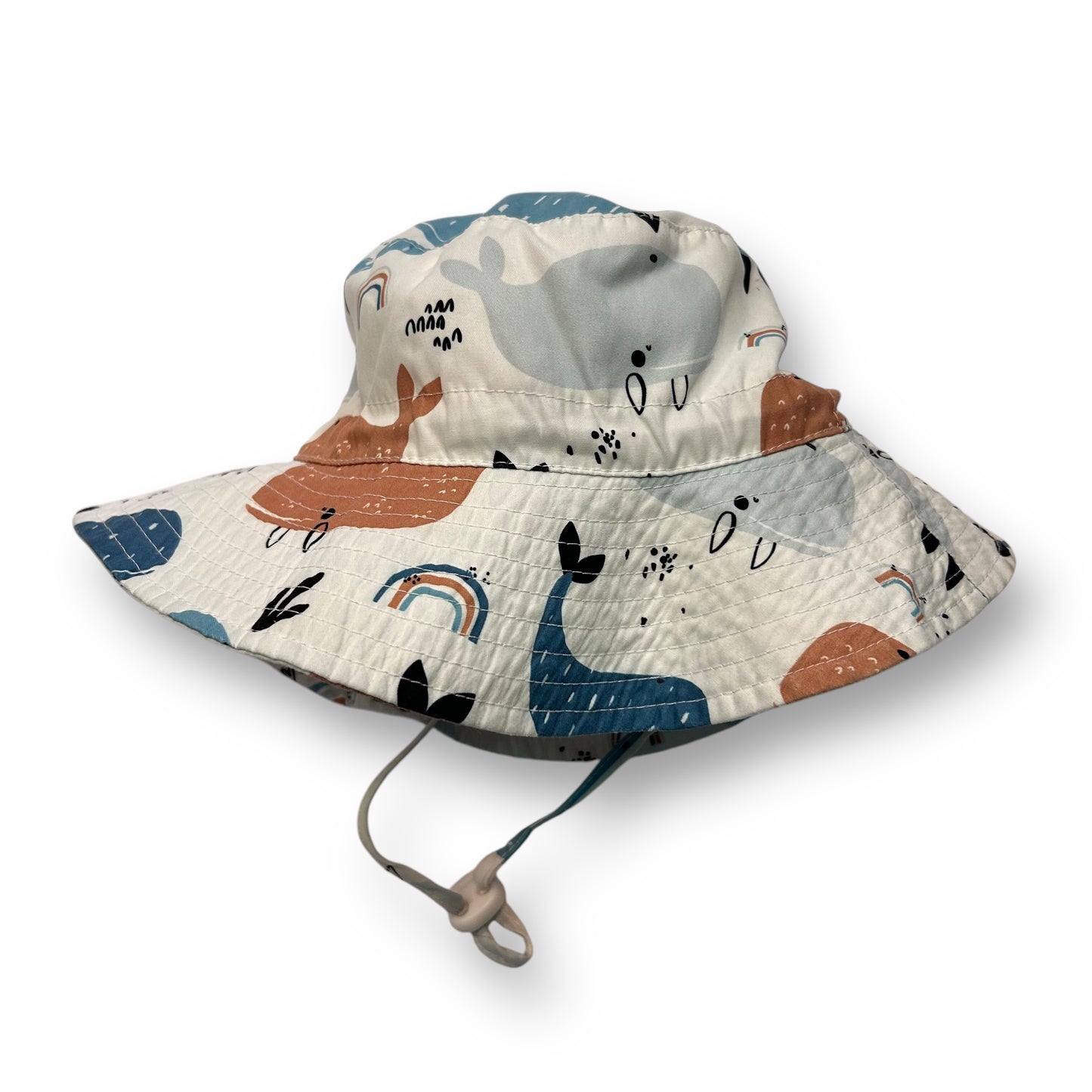 Toddler Boy Bucket Hat Whale Print Adjustable Chin Strap with Meshing Lining