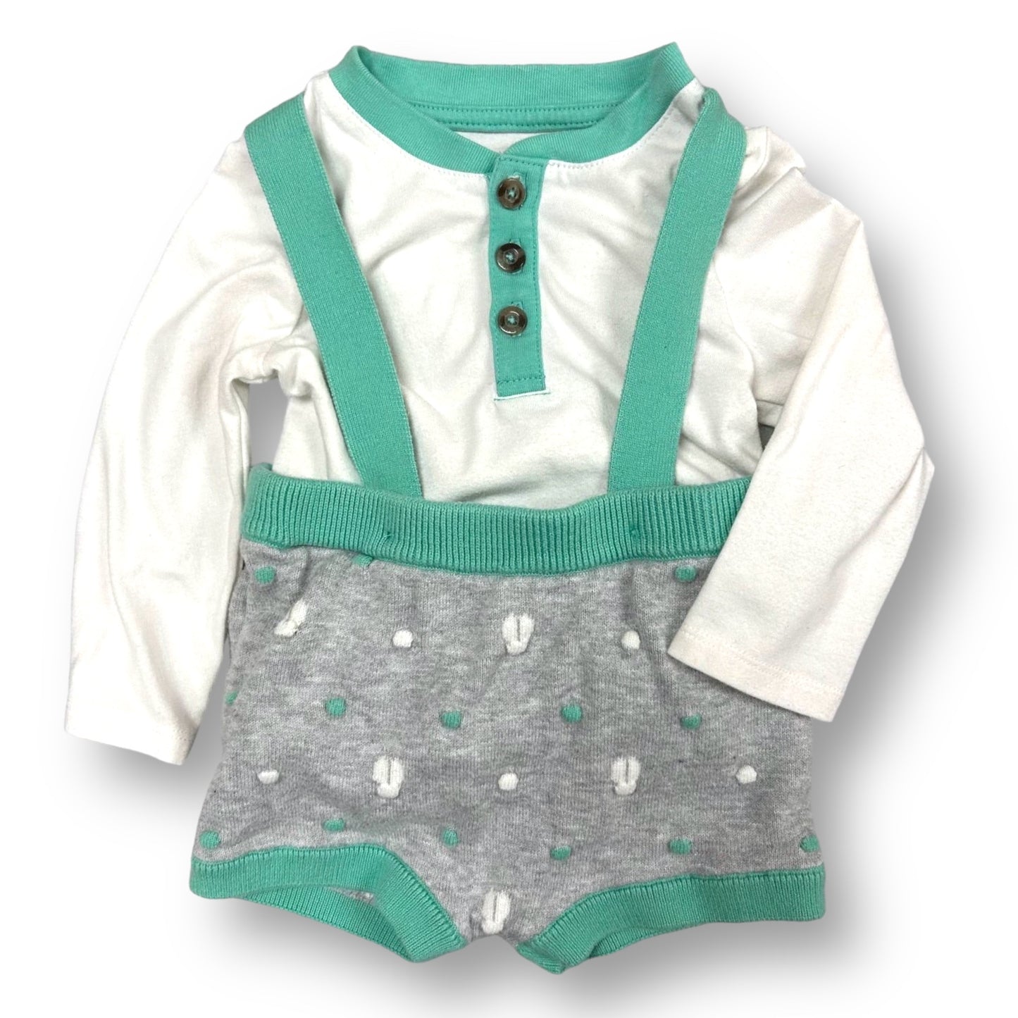 Cat & Jack Boys Size 12 Months Outfit Overall Shorts with Henley Bodysuit