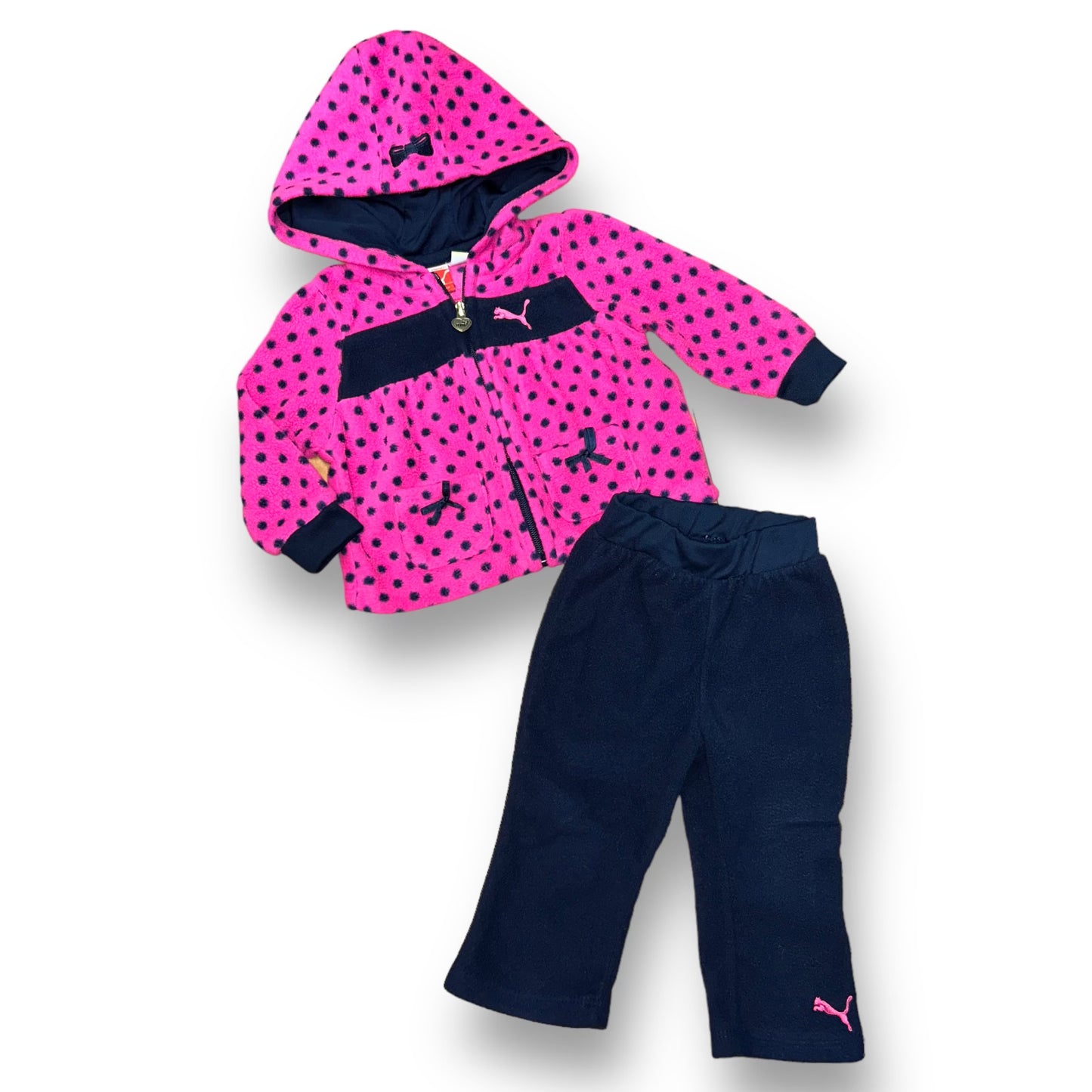 Baby Girl Puma Outfit Size 6-9 Months Pink and Navy 2pc Hoodie and Pants Set