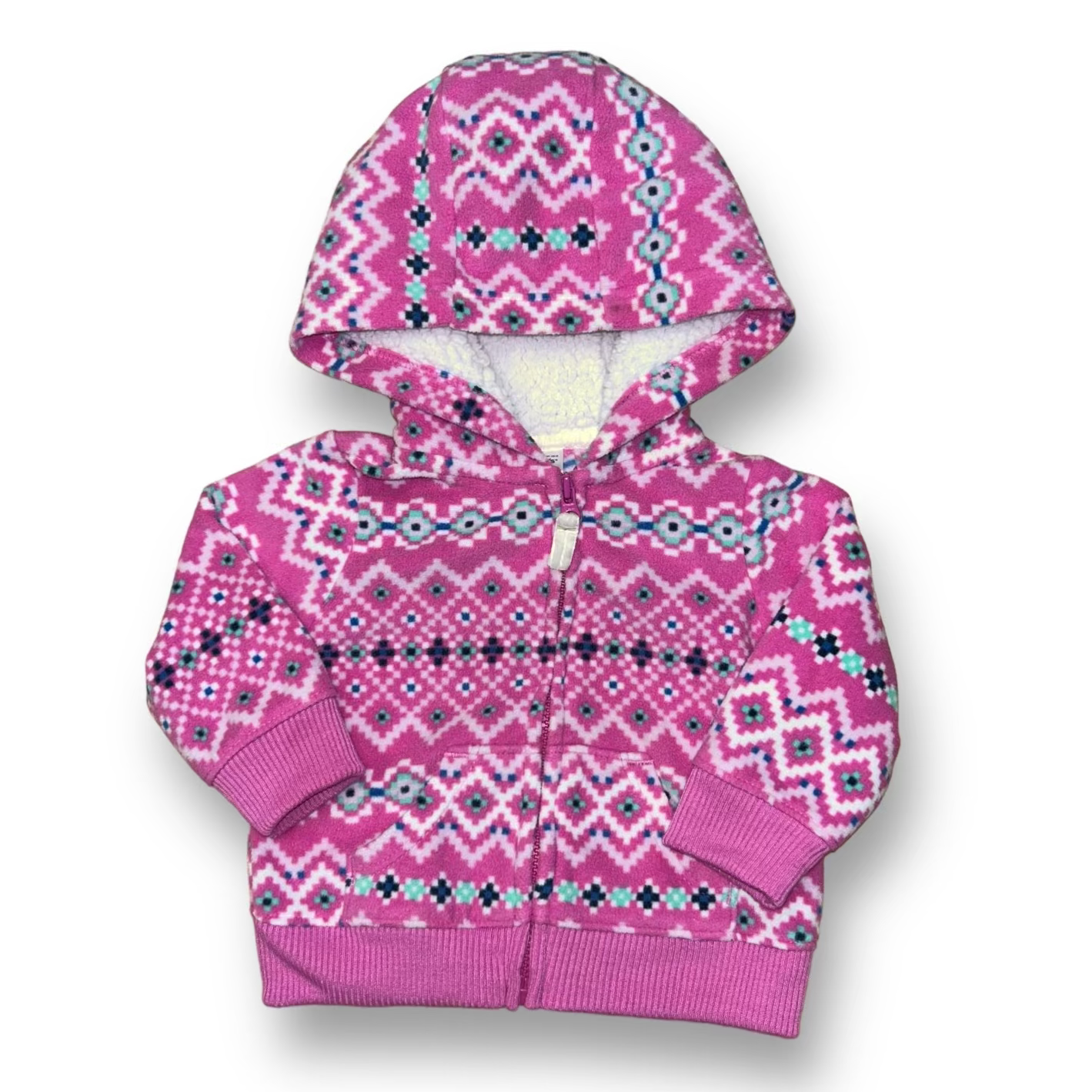 Carter's Baby Girl Hoodie Size 3 Months Pink Printed Fleece Zippered Jacket