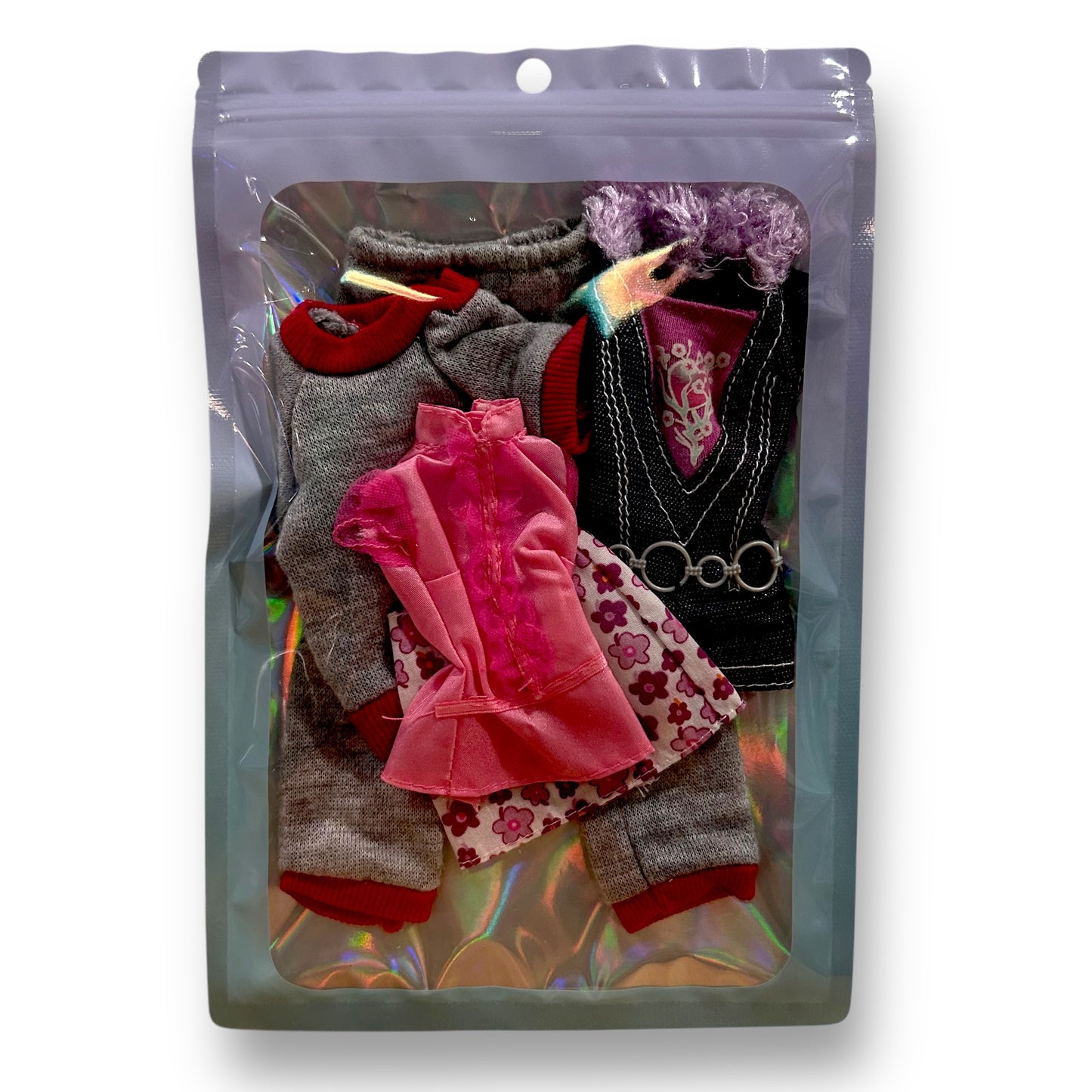 Barbie Clothes in Zippered Mylar Bag