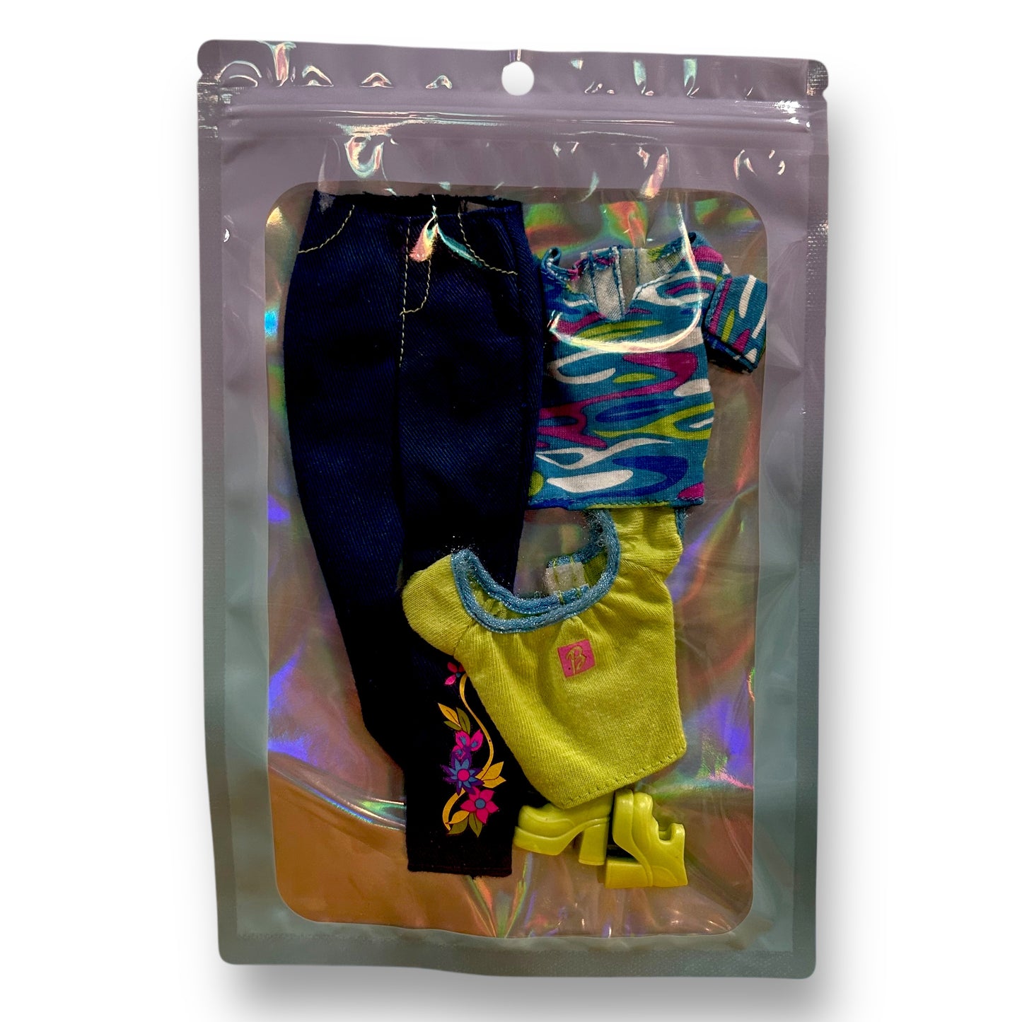 Barbie Clothes & Accessories in Zippered Mylar Bag