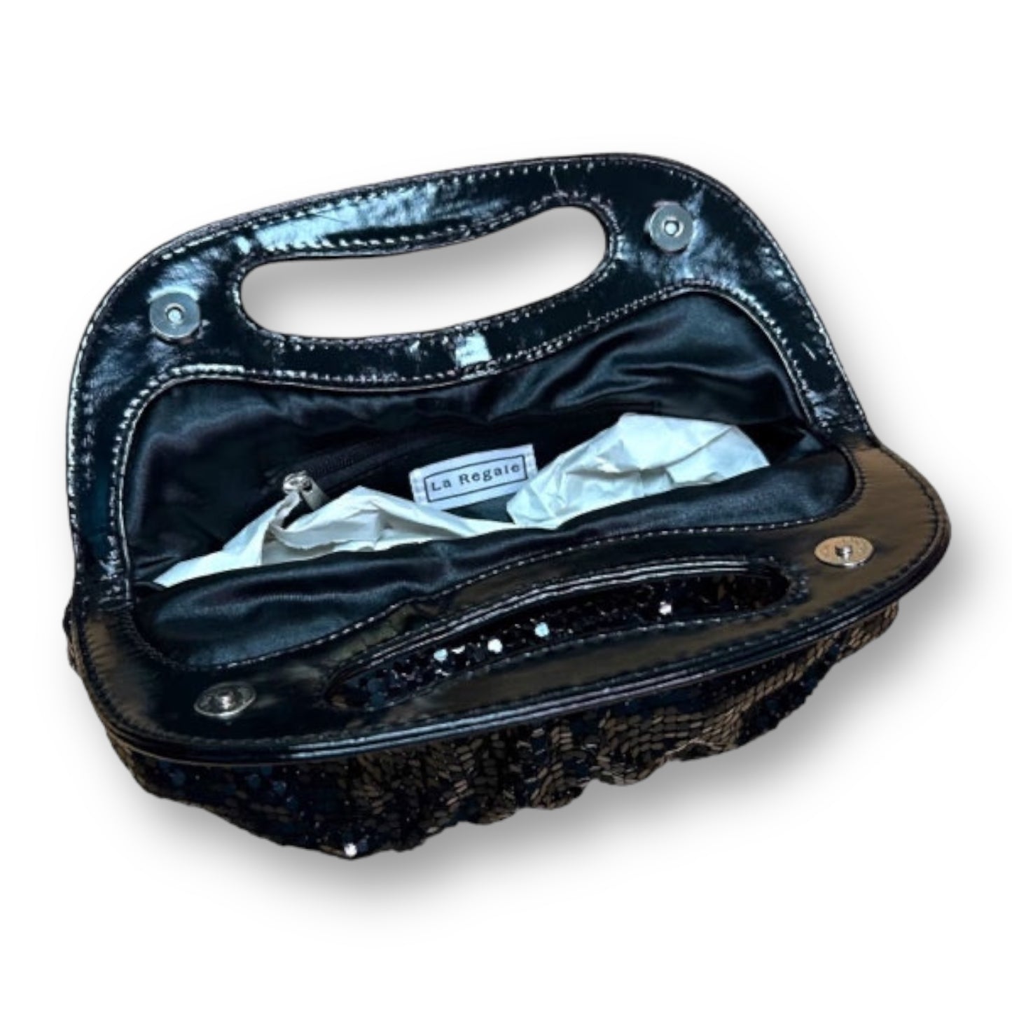 NEW! Women's Designer Clutch Black Metallic Sequin Mesh Cocktail Party Handbag