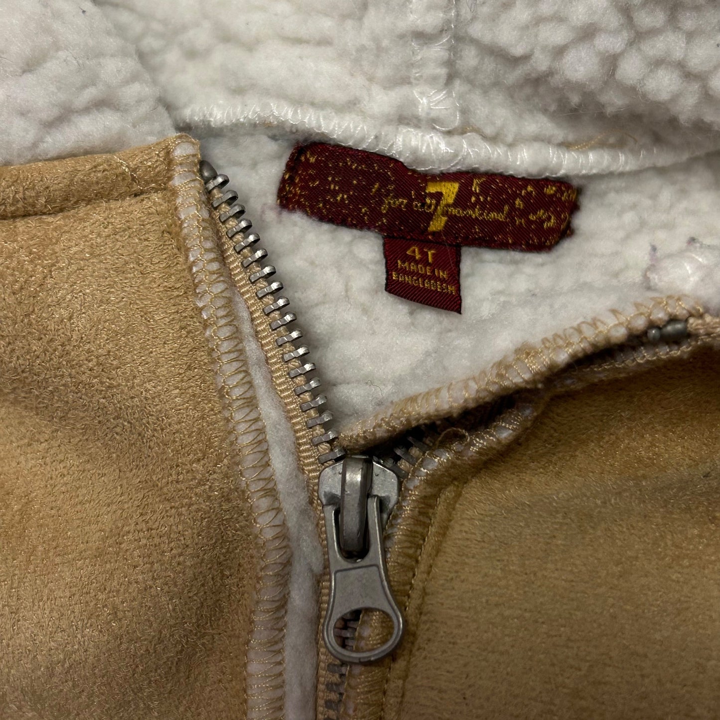 Girls 4T Brown Suede Coat 7 For All Mankind Sherpa Lined Full Zip Hooded Jacket