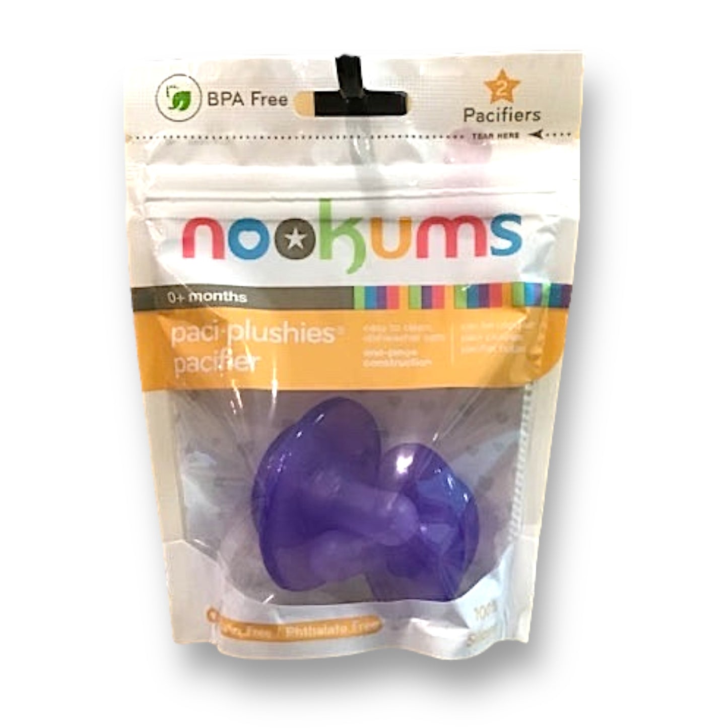 NEW! Nookums Paci-Plushies BPA Free Pacifier Replacements, 2-Pack Purple