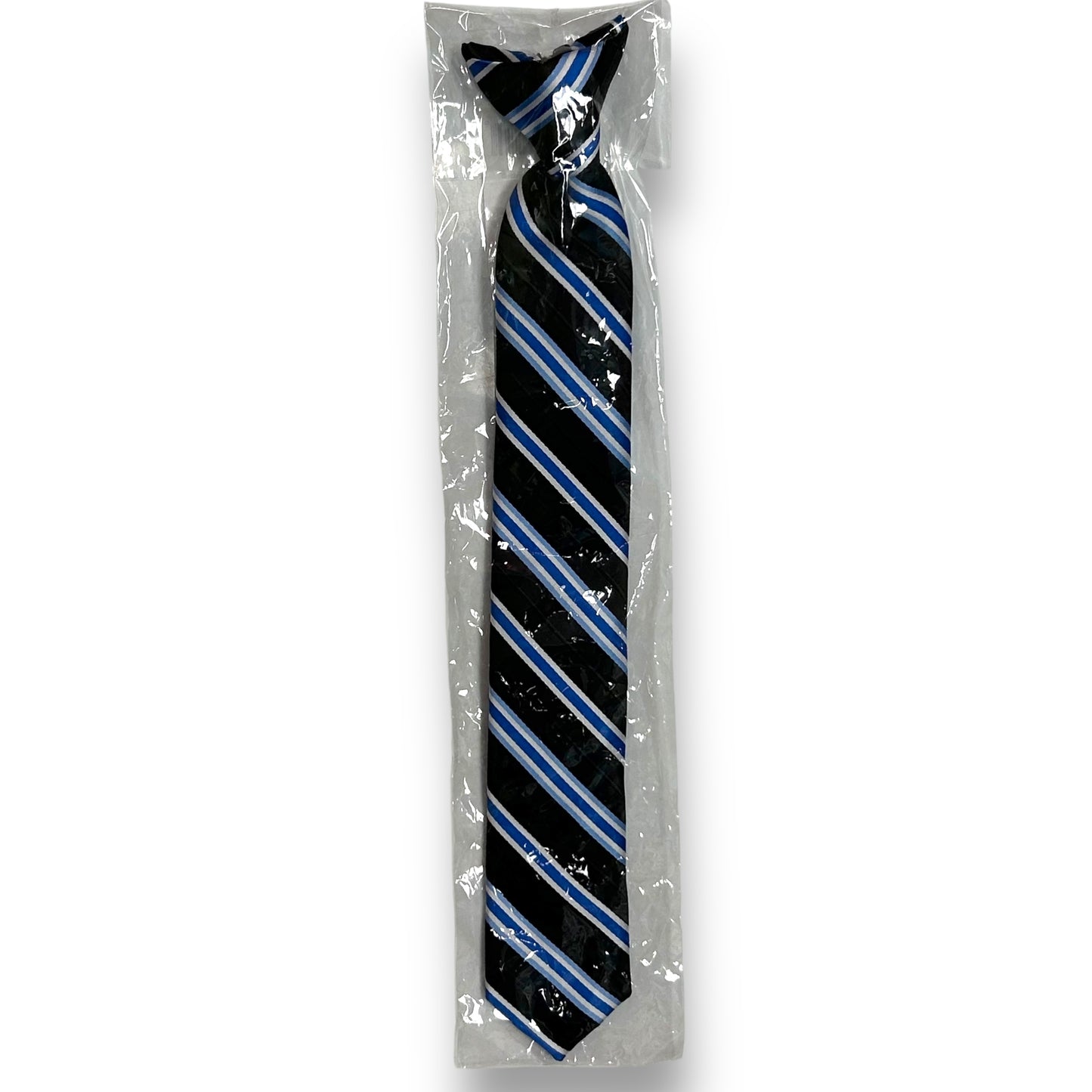 NEW! Dockers Boys Clip-On Necktie 13.5 inch, Black and Blue Striped