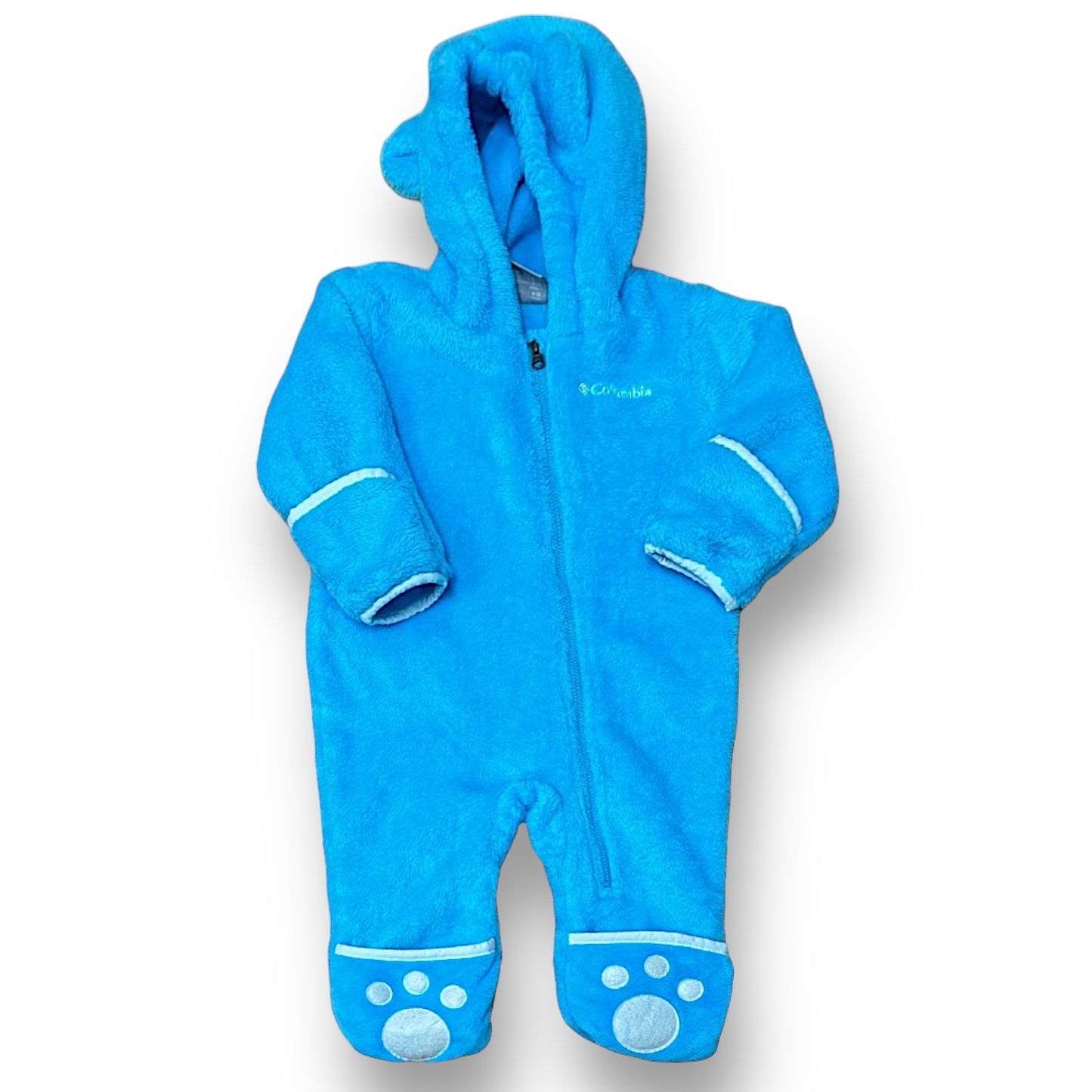 Columbia Baby Boy Snowsuit Size 6-12 Months Blue Zippered Fleece Bunting