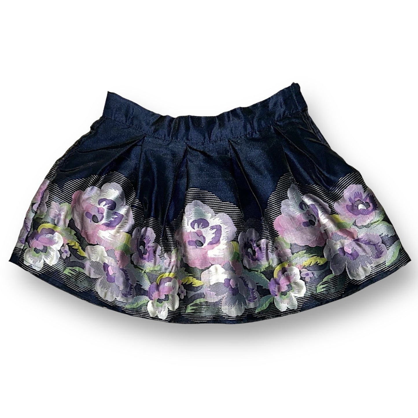 Janie and Jack Toddler Girls Size 2 Navy Adjustable Waist Floral Pleated Skirt