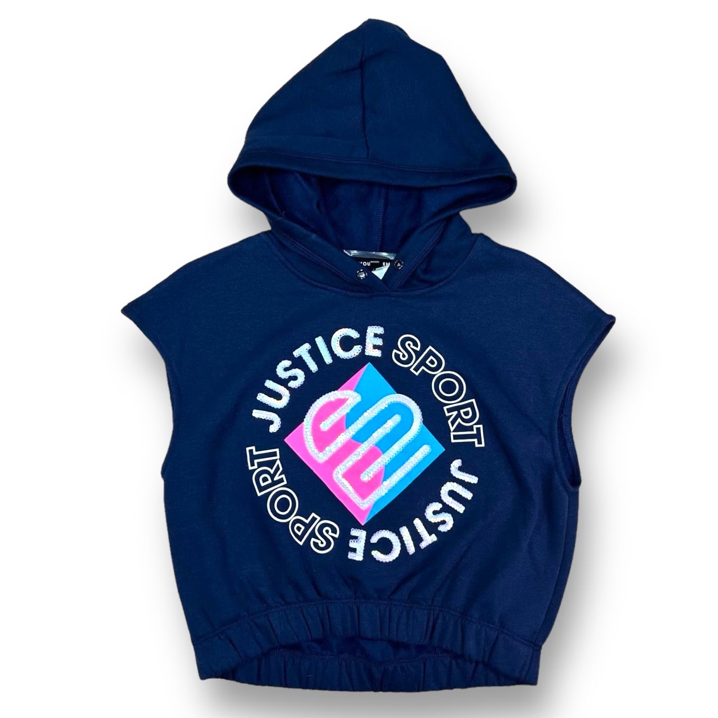 Justice Youth Girl Size 10 Navy Athletic Sleeveless Pullover Hoodie