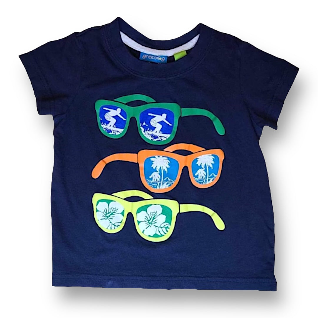 Toddler Boys Size 24 Months Navy Blue Tropical Beach and Surf Sunglasses T-Shirt