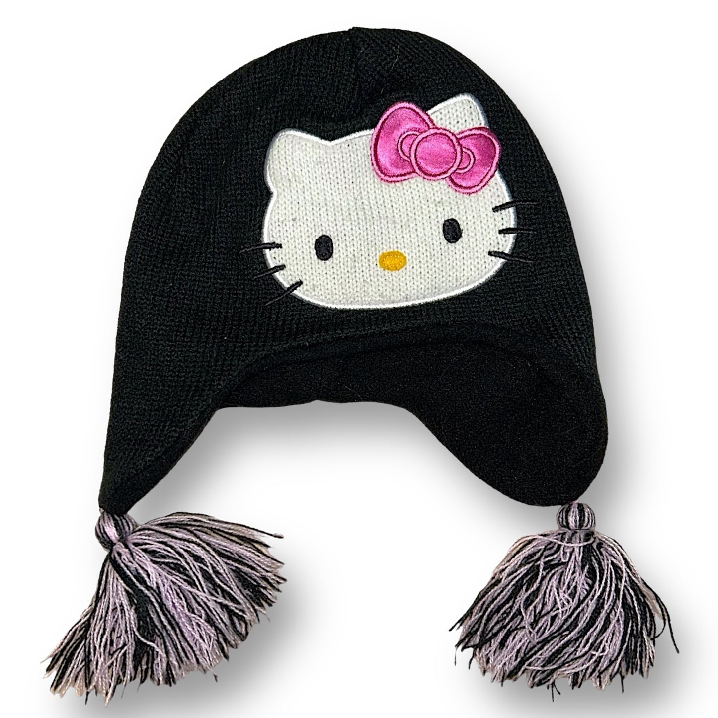 Girls Hello Kitty Winter Beanie Embroidered Patch and Tassels, One Size Kids
