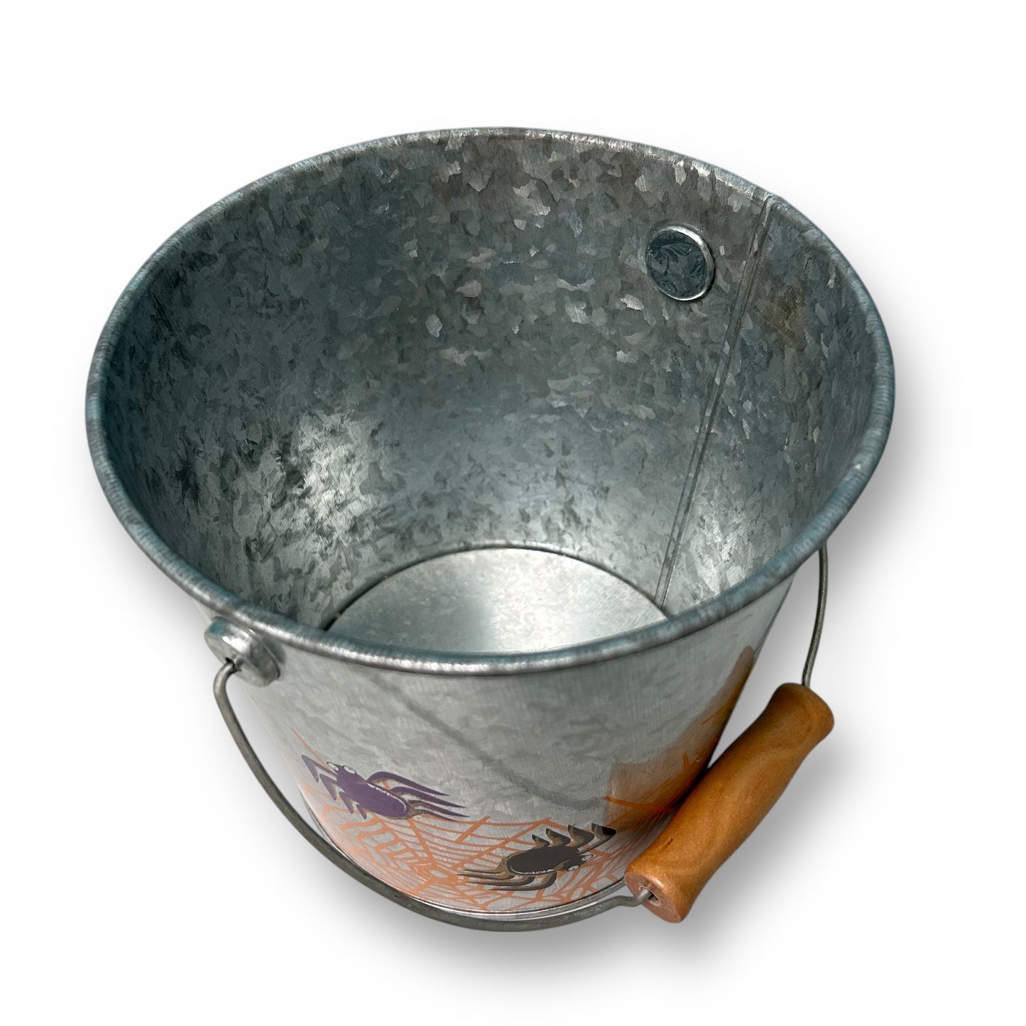 Tin Halloween Bucket with Wooden Handle Fall Decor Candle Holder