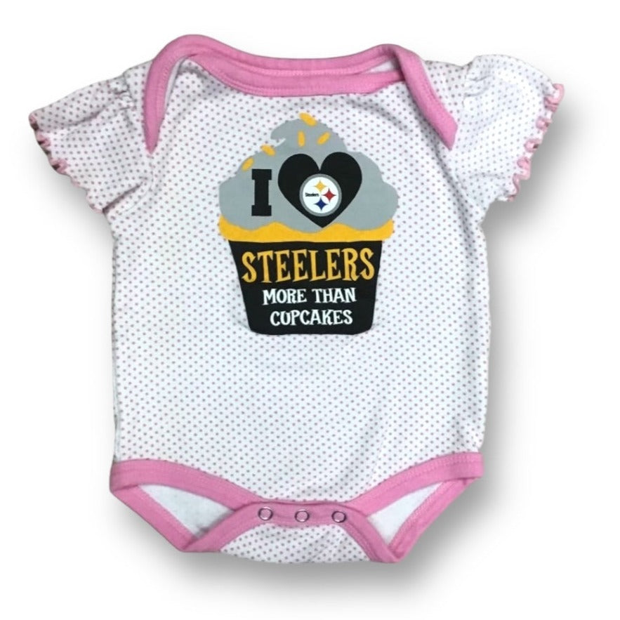 NFL Pittsburgh Steelers Baby Girl 0-3 Months Pink and White Football Romper