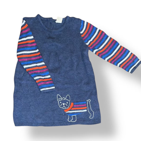 Tucker + Tate Girls Size 24 Blue Striped Sleeves Puppy Dog Sweater Dress