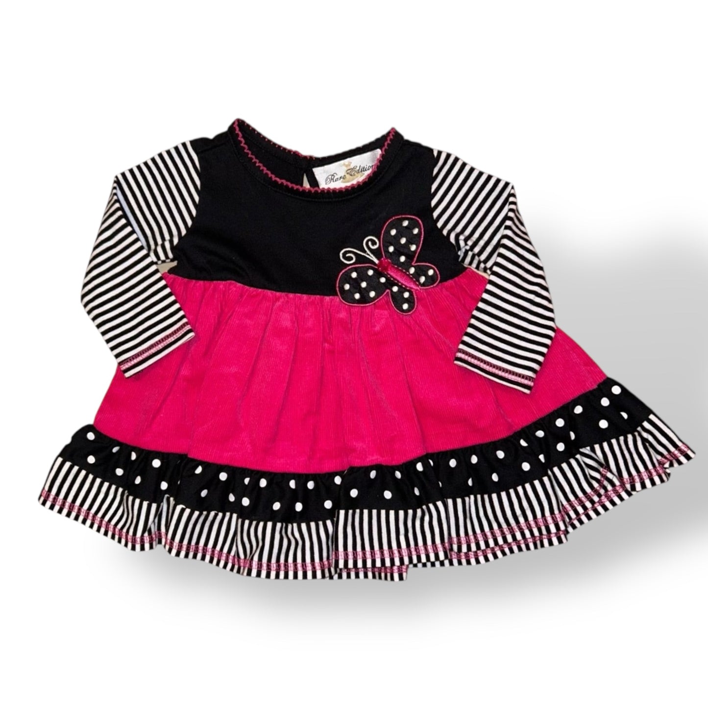 Rare Editions Girls Size 6 Months Pink and Black Corduroy Babydoll Dress