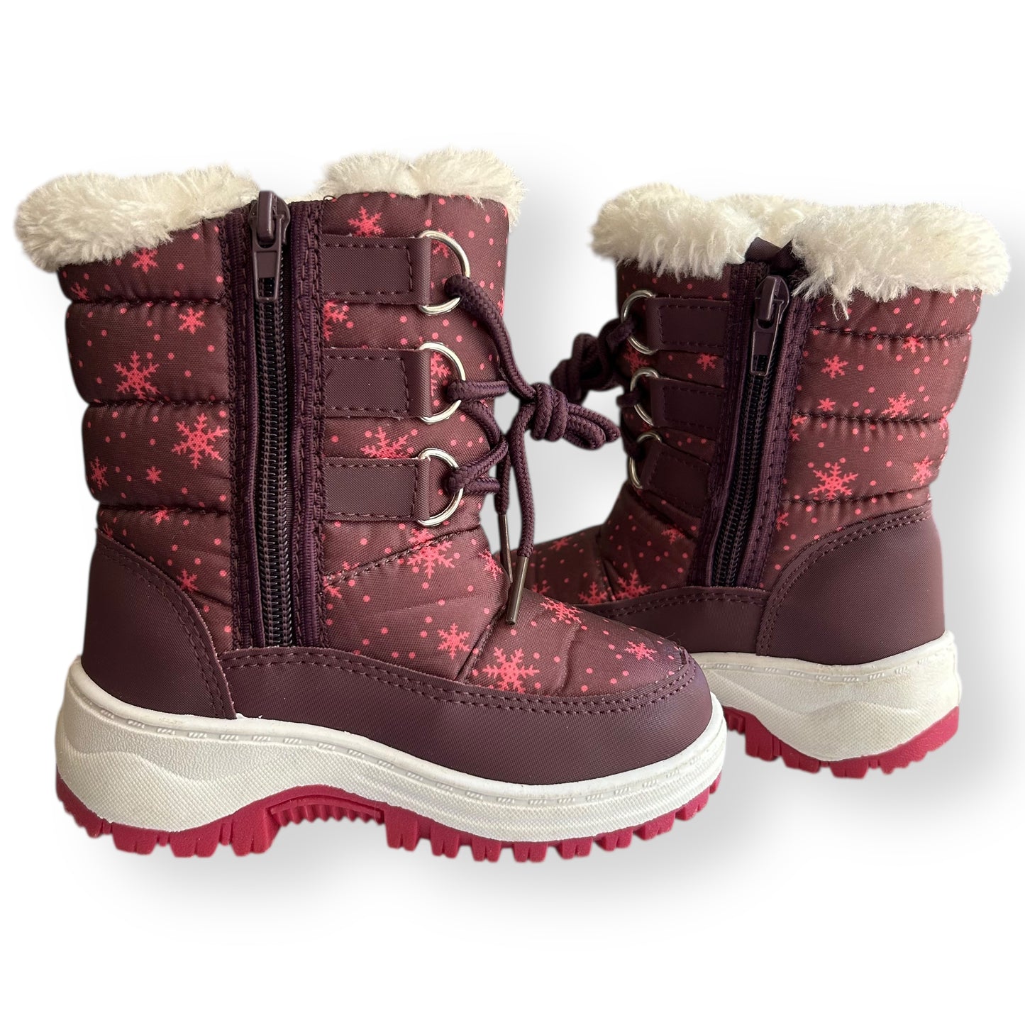 Toddler Girl Snow Boots Size 8 Purple and Pink Snowflake Fur Lined Winter Boots