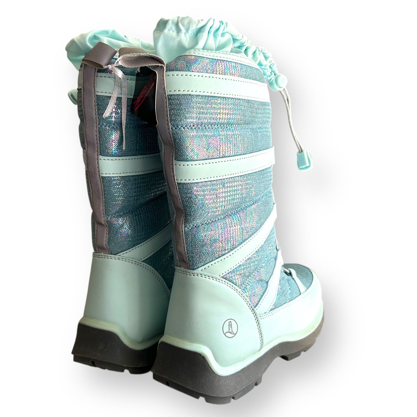 NEW! Lands End Girls Snow Boots Size 4 Aqua Metallic Insulated Youth Ski Boots