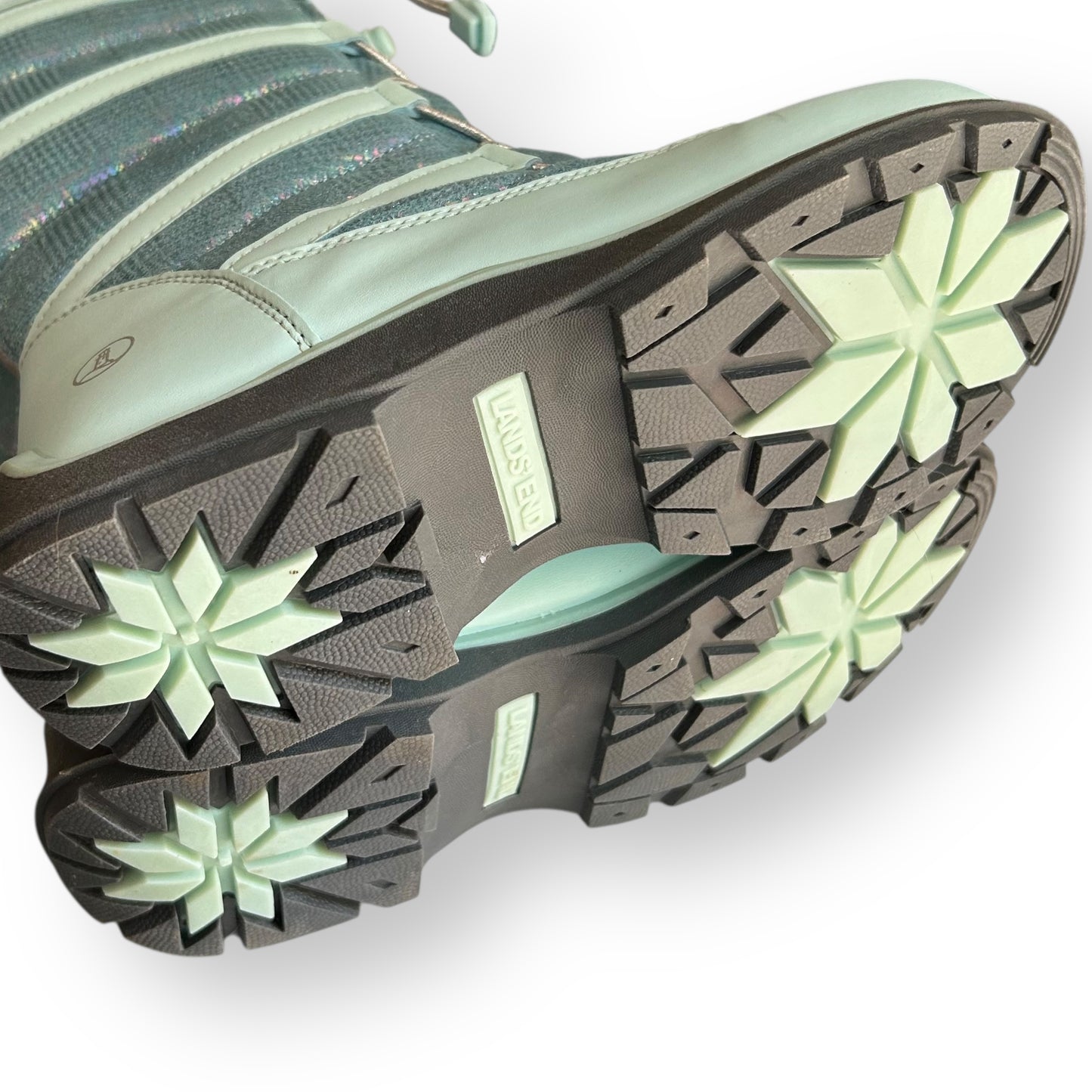 NEW! Lands End Girls Snow Boots Size 4 Aqua Metallic Insulated Youth Ski Boots