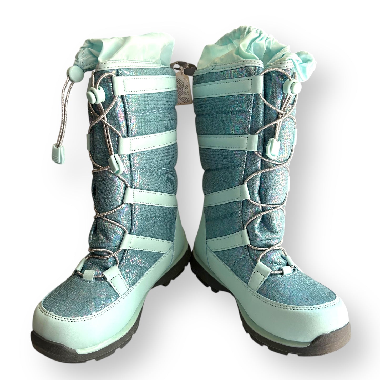 NEW! Lands End Girls Snow Boots Size 4 Aqua Metallic Insulated Youth Ski Boots