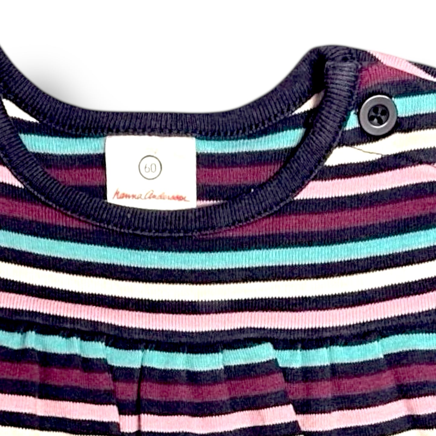 Hanna Andersson Size 60 Dress Girls 3-6 Months Striped Long Sleeve with Button