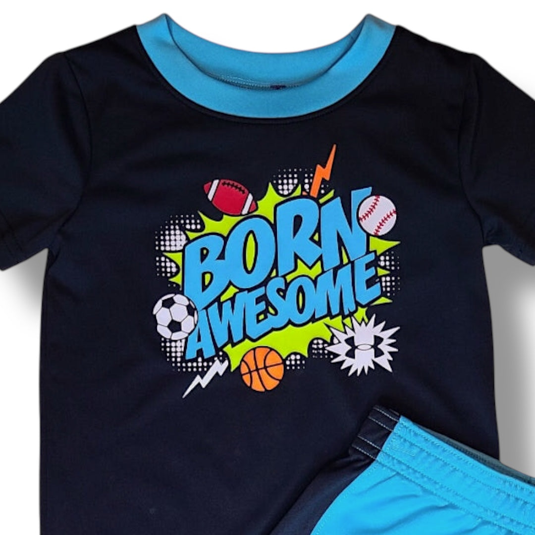 Under Armour Boys Outfit Size 12 Months Born Awesome Shirt and Blue Shorts Set