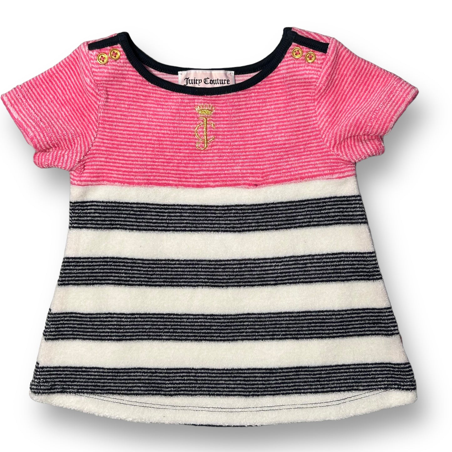 Juicy Couture Baby Girl Dress Size 3-6 Months Pink and Navy Terry Short Sleeve