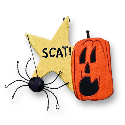 Wooden Pumpkin Halloween Decoration Boo, Scat! Spider Holiday Decor