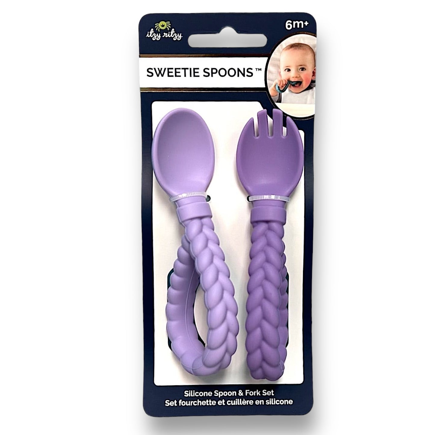 NEW! Itzy Ritzy Sweetie Purple Silicone BPA Free Baby Spoon and Fork Set