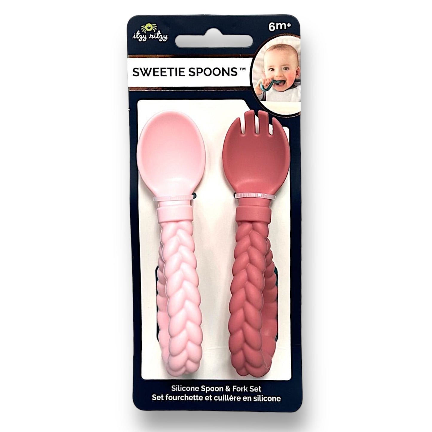 NEW! Itzy Ritzy Sweetie Pink Silicone BPA Free Baby Spoon and Fork Set
