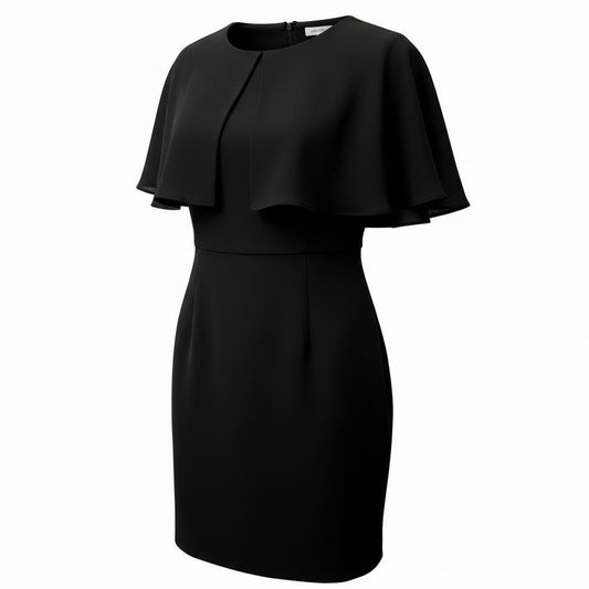 NEW! Eliza J Women's Small Black Cape Dress Size 6 Zippered Back with Bow