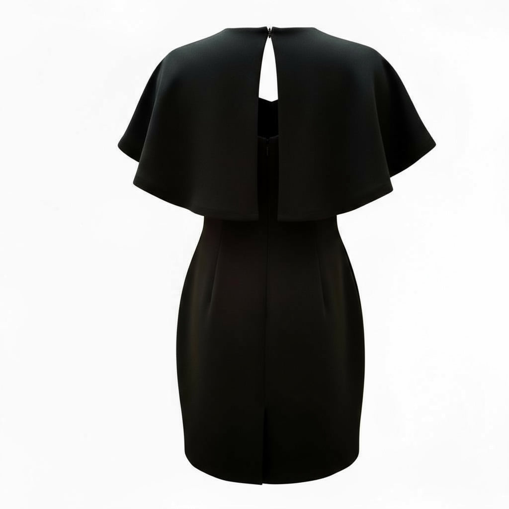 NEW! Eliza J Women's Small Black Cape Dress Size 6 Zippered Back with Bow