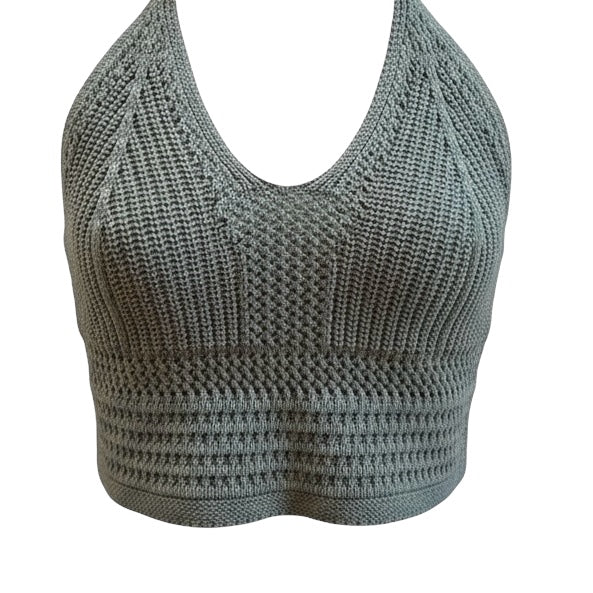NEW! Aerie Crop Halter Top Junior Girls Size Medium Hunter Green Sweater Knit