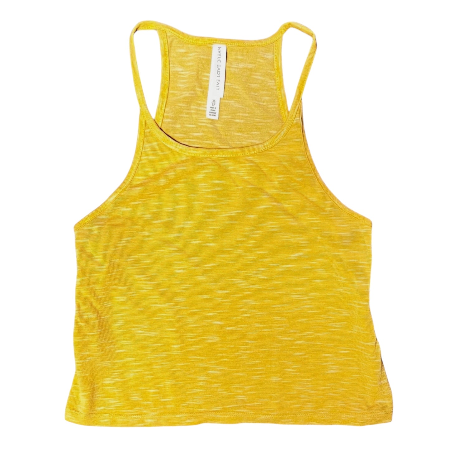 Women's Size XS Cropped Halter Top Live Love Dream Yellow Cotton Tank