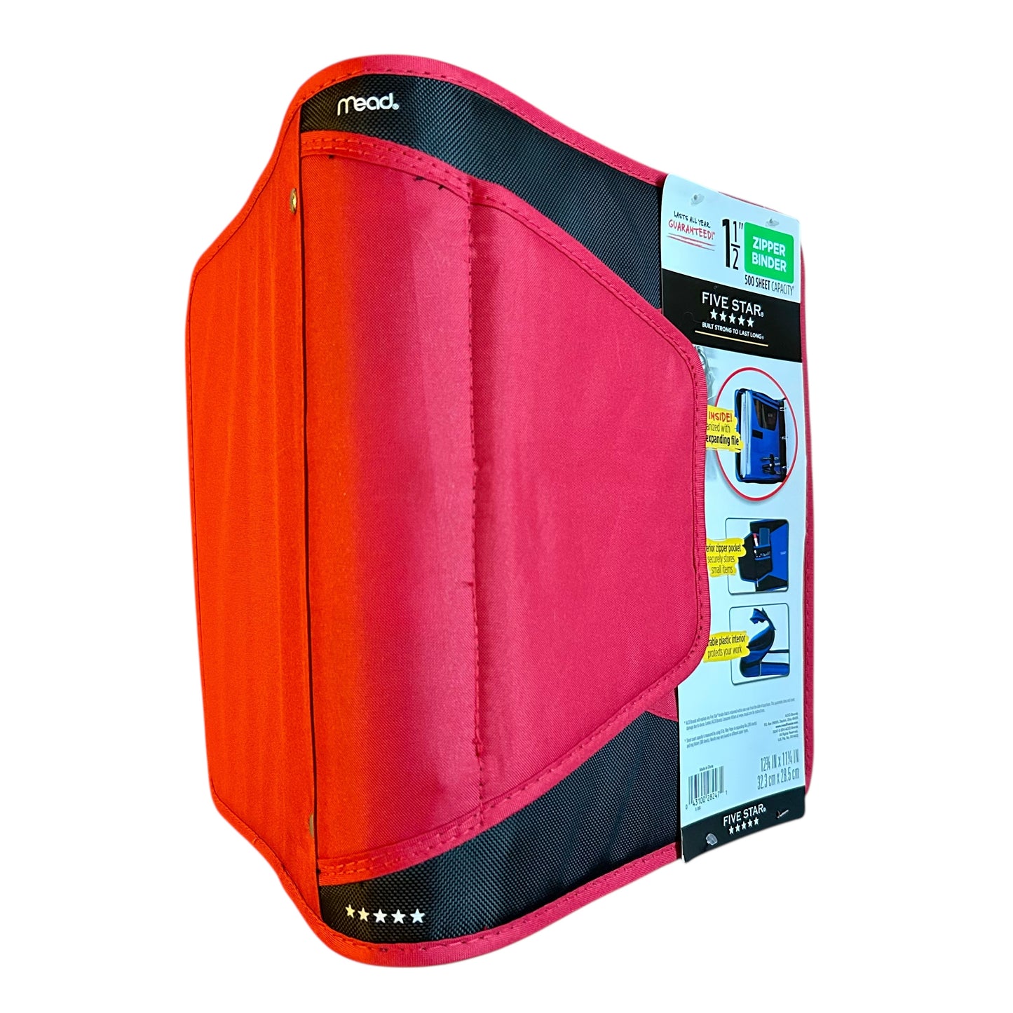 NEW! Five Star 1 1/2" Zipper Binder 3 Ring 500 Sheet with Expanding Pocket Files