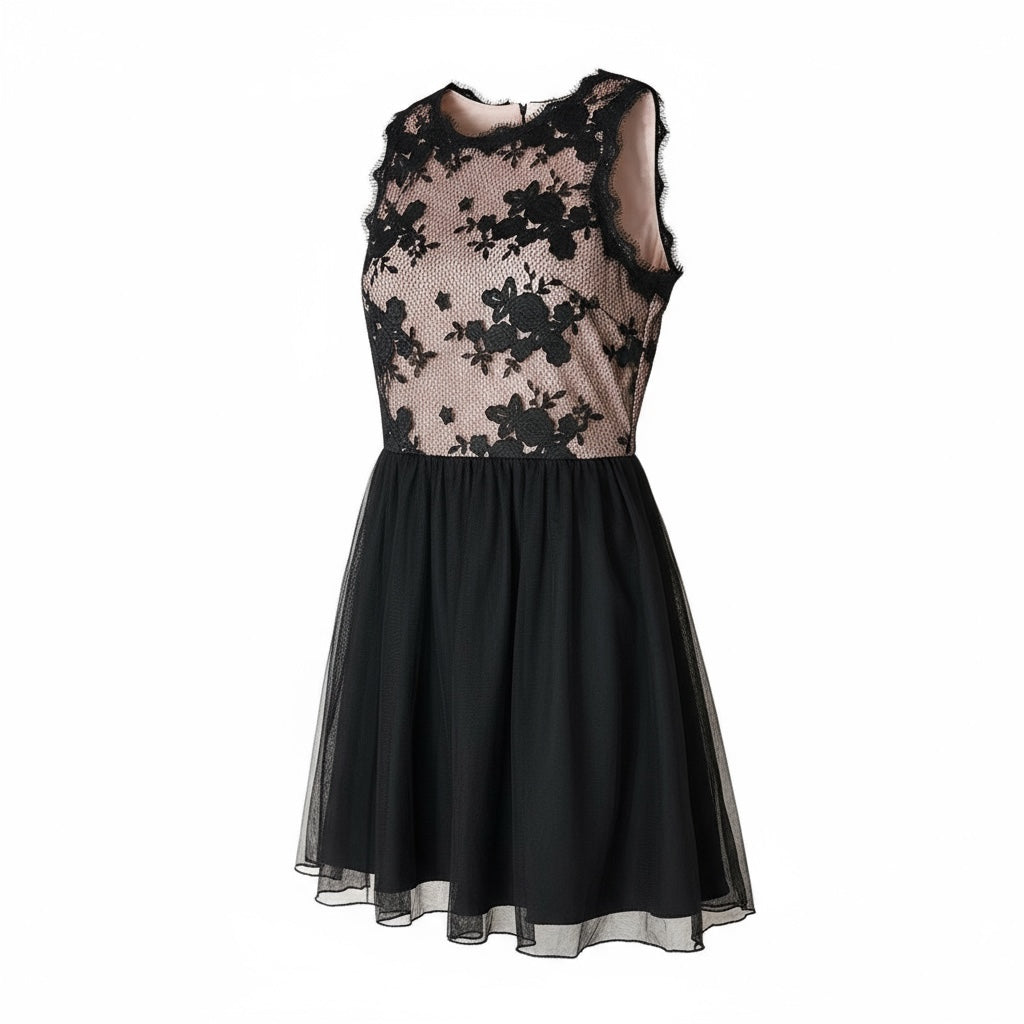 Black lace dress on a white background