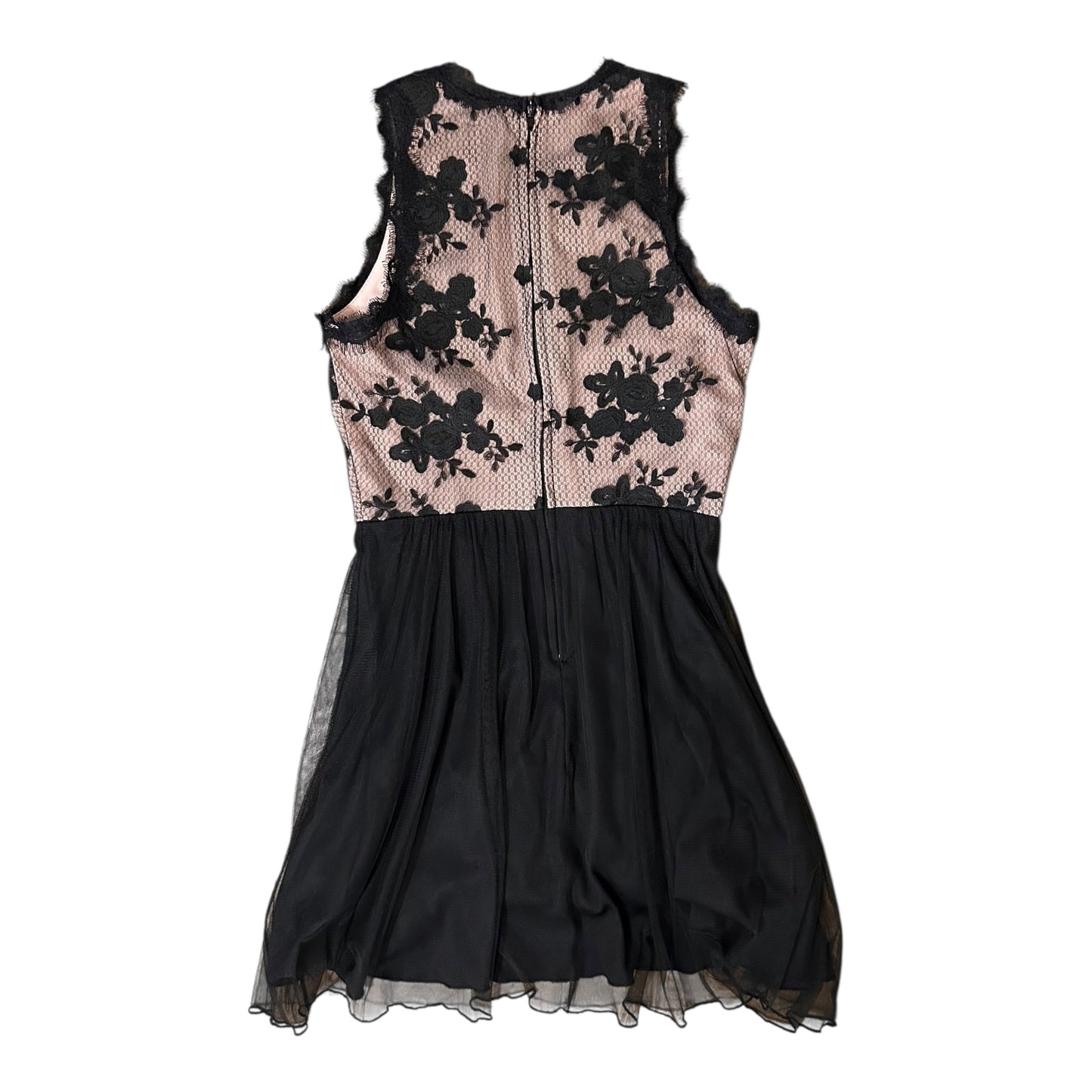 Women’s Sleeveless Lace Party Dress Size Small Pink & Black Floral Tulle Overlay