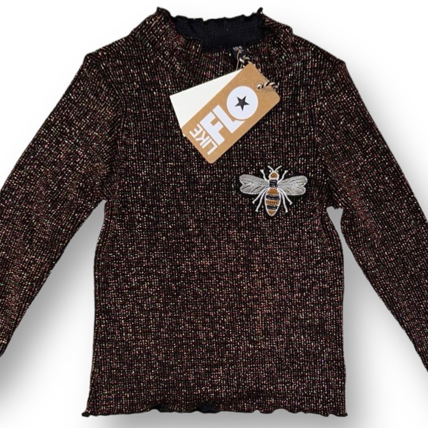 NEW! Girls 4 Like Flo Shimmery Long Sleeve Shirt with Honey Bee Embellishment