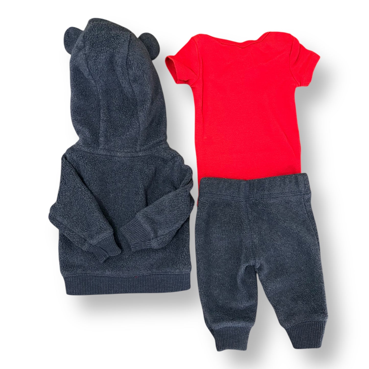 Newborn Baby Boy Outfit Carter's Navy and Red Teddy Bear Hoodie and Pants Set