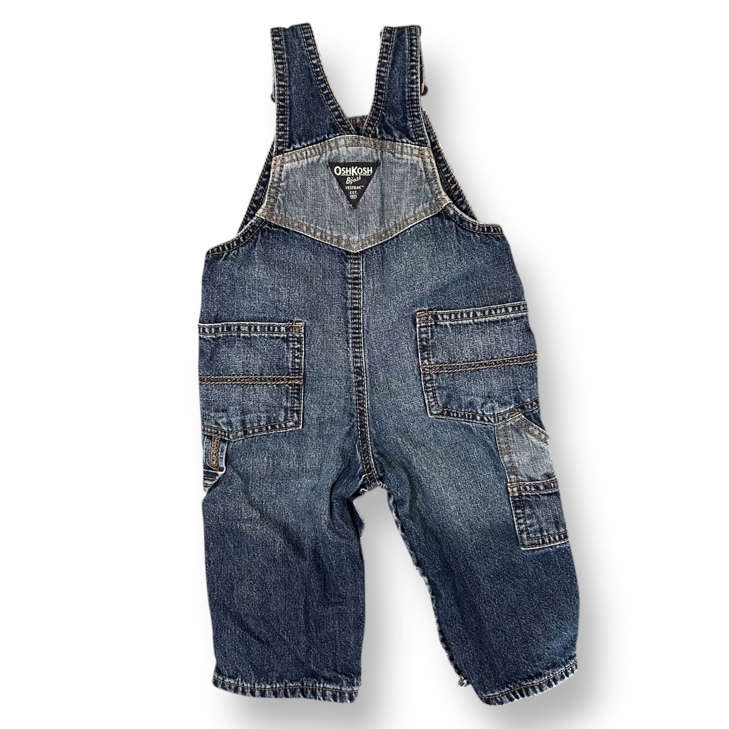 OshKosh Boys Denim Overalls Size 9 Months Flannel Lined with Snap Leg Closure
