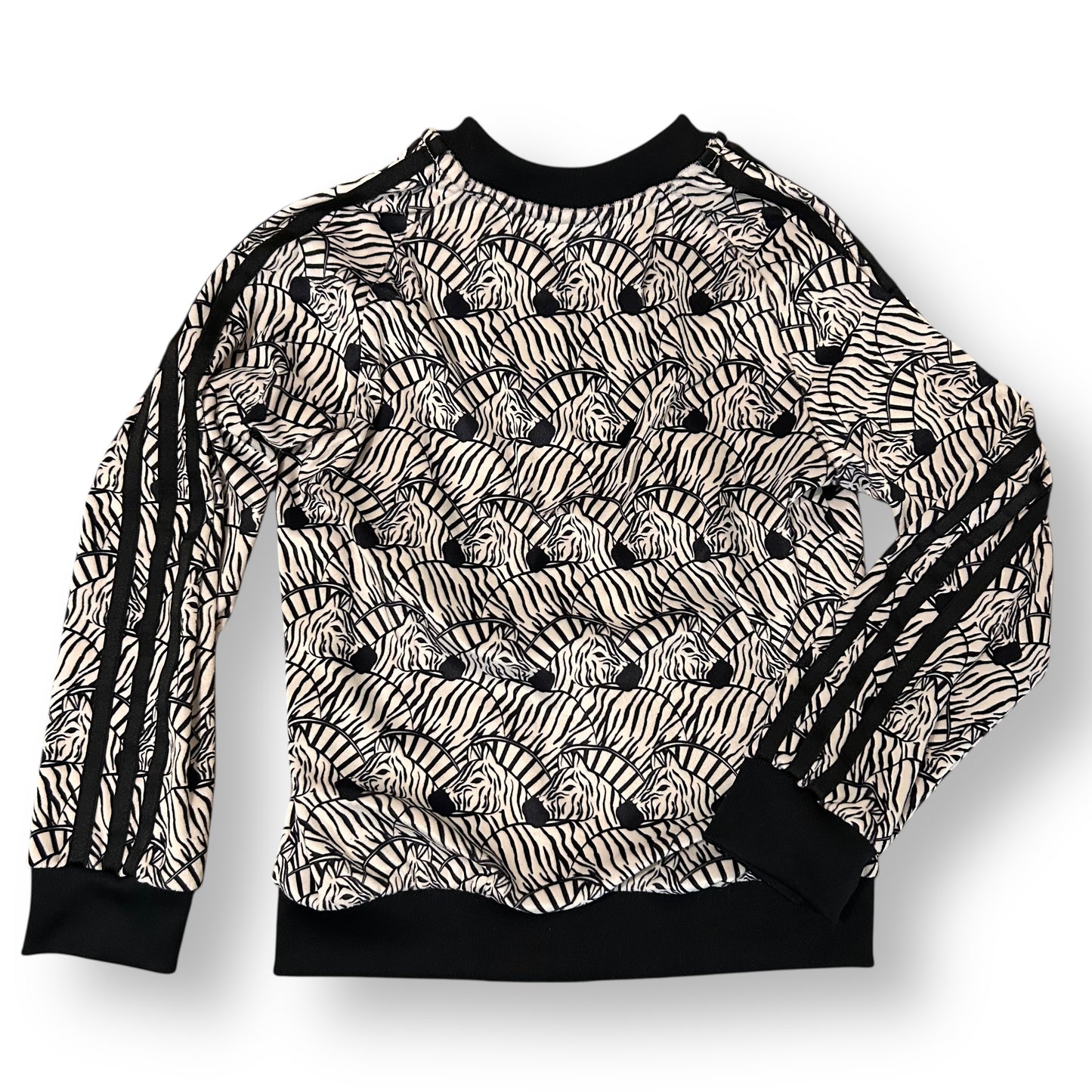 Adidas Zippered Sweatshirt Girls 7/8 (xs) Zebra Print Full Zip Soft Velour