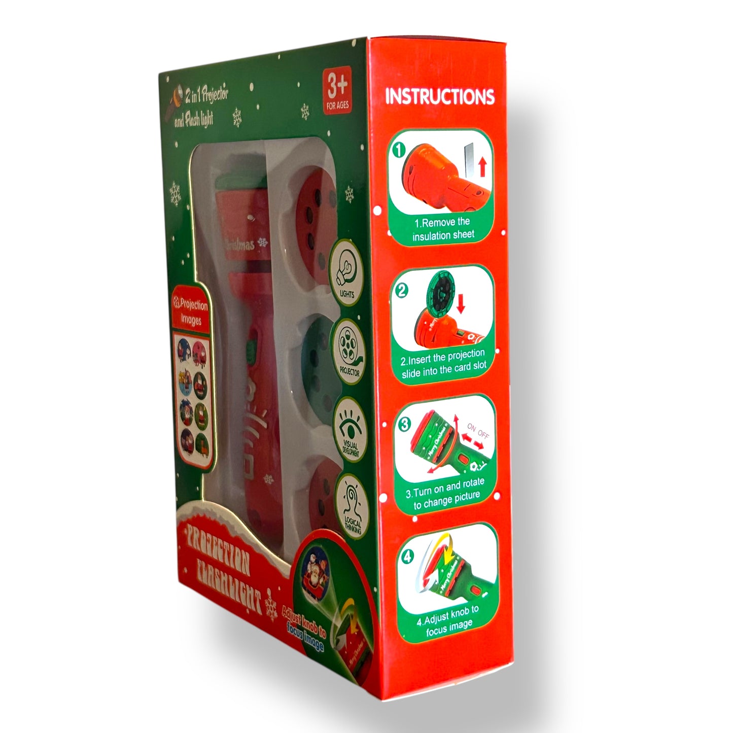 NEW! 2-in-1 Flashlight Slide Projector Educational Kids Christmas Gift Toy