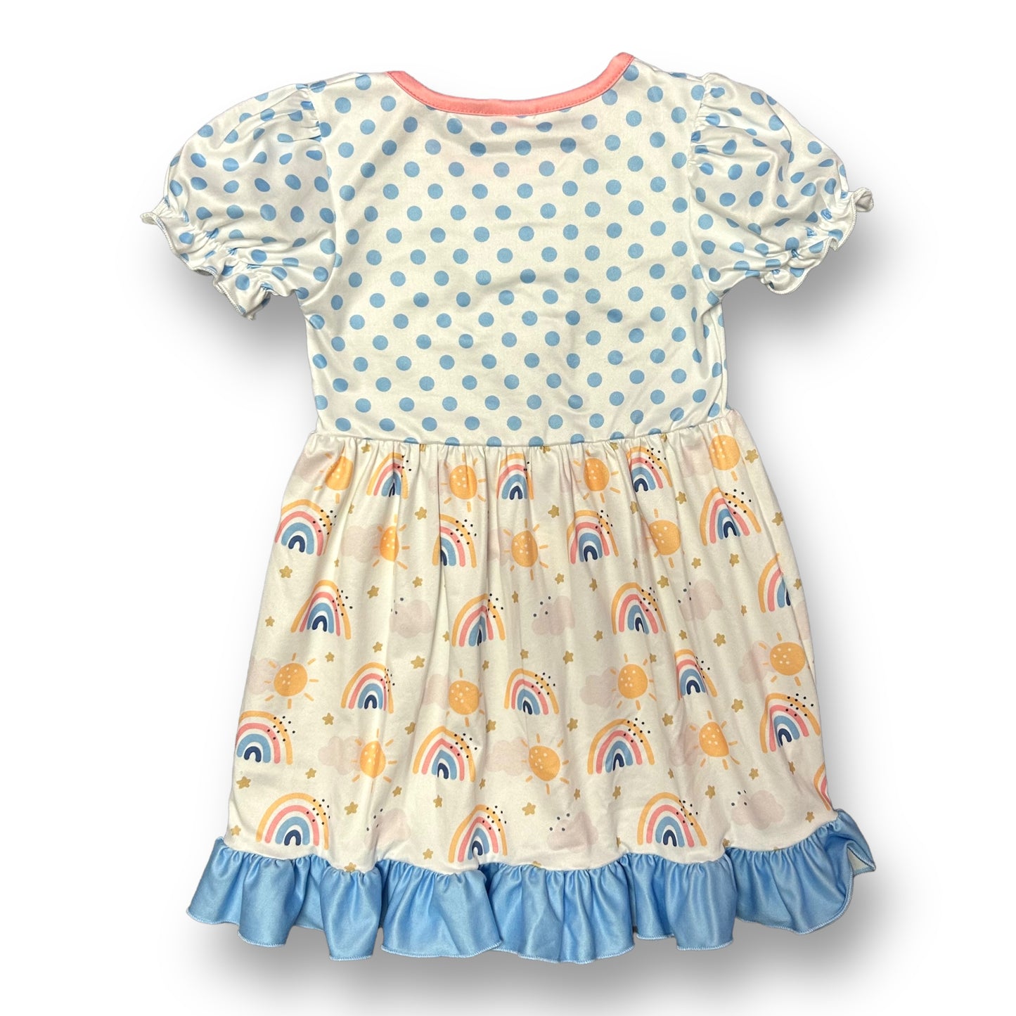 NEW! Girls Boutique Dress Size 5 Polka Dot & Rainbows Soft Ruffled Twirl Dress