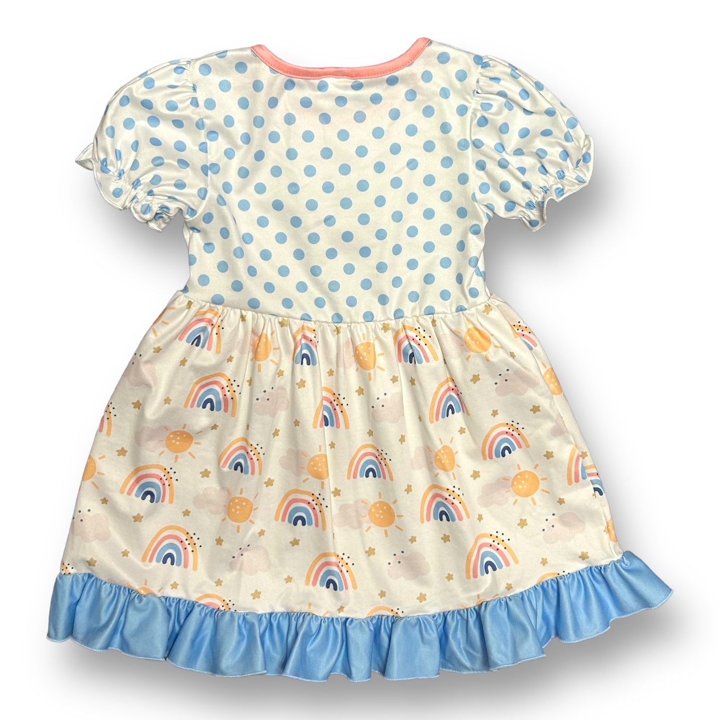 NEW! Girls Boutique Dress Size 4 Polka Dot & Rainbows Soft Ruffled Twirl Dress