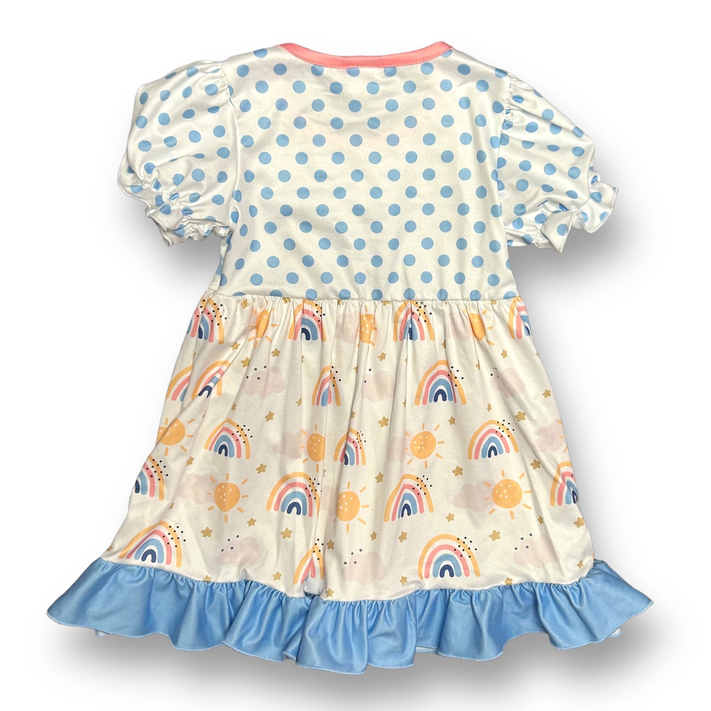 NEW! Girls Size 3 Boutique Dress Polka Dot & Rainbows Soft Ruffled Twirl