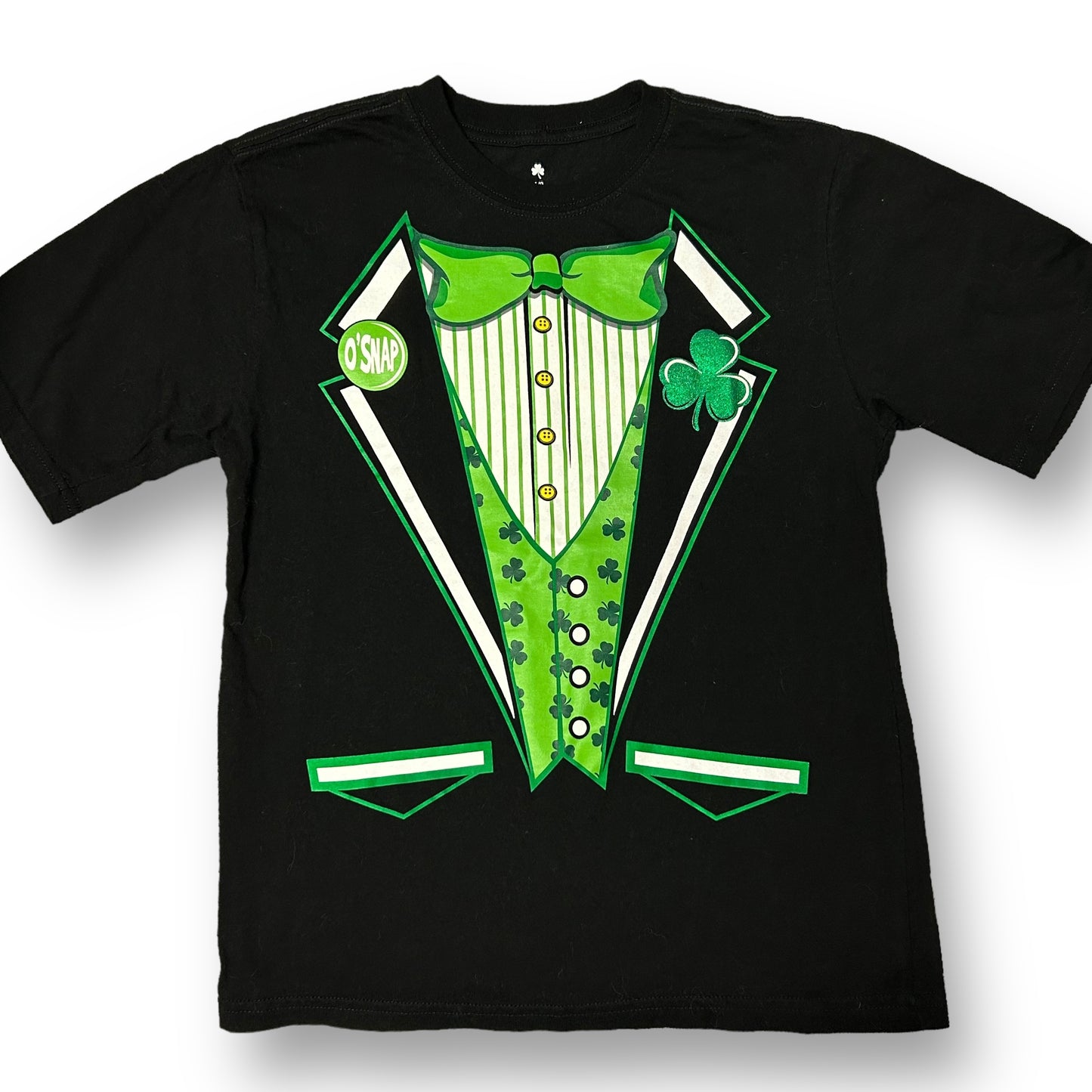 Youth Boy St Patrick's Day T-Shirt Size 10/12 Black Short Sleeve Shamrock Top