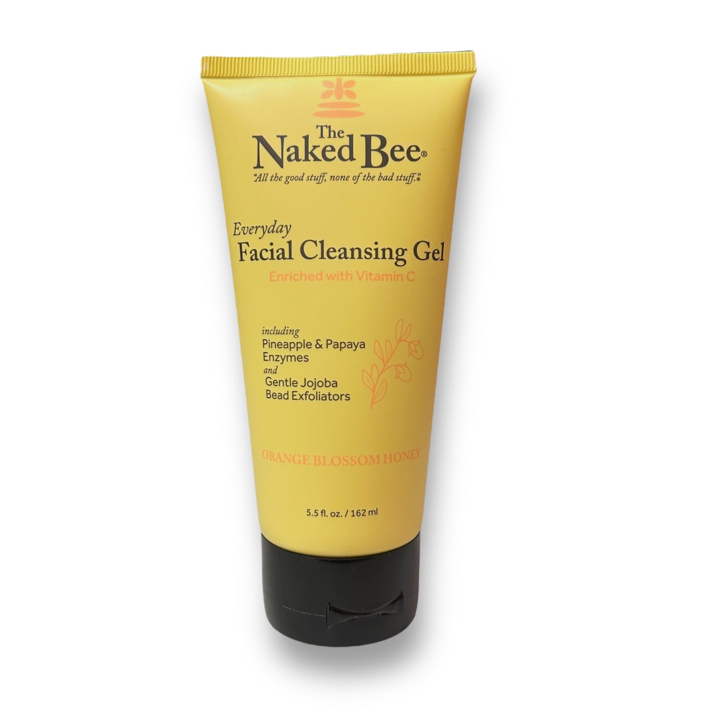 A tube of The Naked Bee Everyday Facial Cleansing Gel with Vitamin C, with a yellow label and black cap.