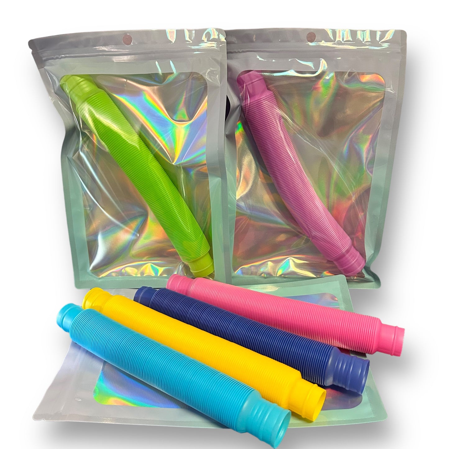 NEW! Pop Tube Sensory Fidget Toy with Zippered Mylar Giftbag