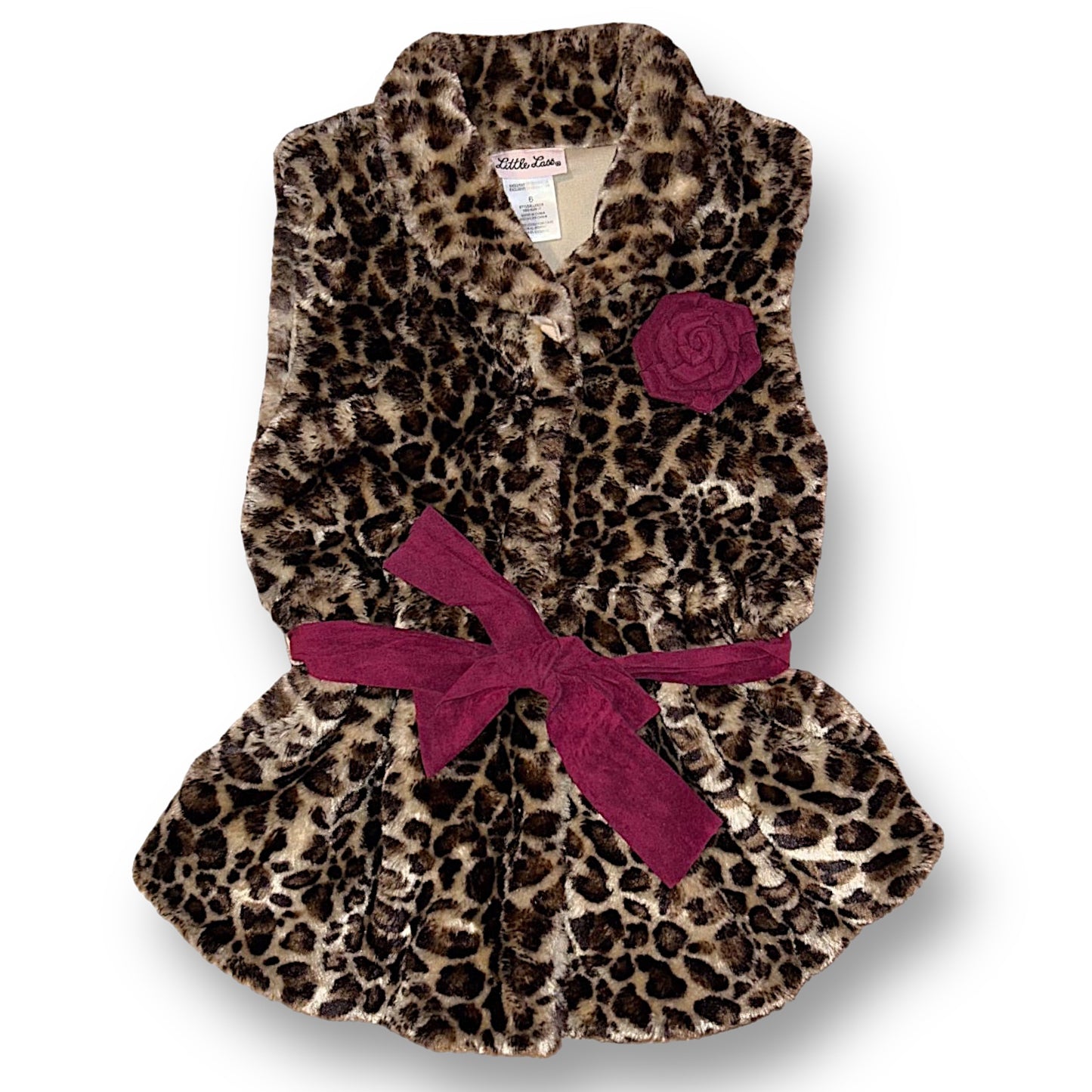 Little Lass Girls Size 6 Brown Leopard Print Faux Fur Vest