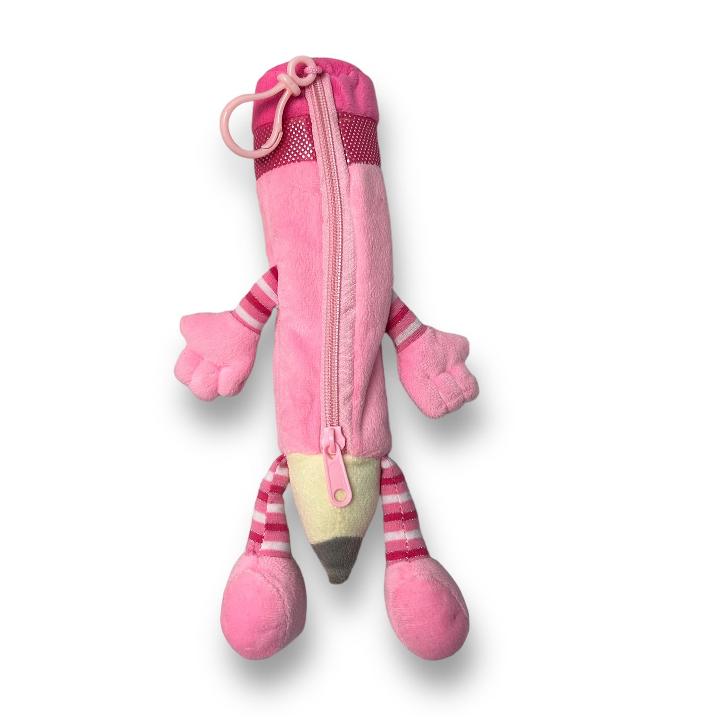 Kids Pencil Pouch Zippered Pink Plush Pencil Case Keychain with Embroidery